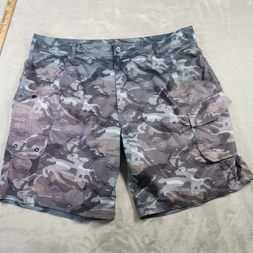 AFTCO Cargo Shorts Mens 42 Fishing Blue Green Camo Hybrid Ripstop Stretch 10"